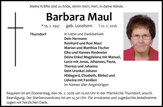Anzeige von Barbara Maul von Nordbayerischer Kurier