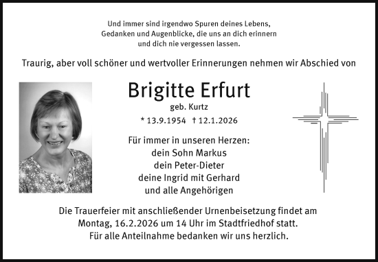 Anzeige von Brigitte Erfurt von Nordbayerischer Kurier