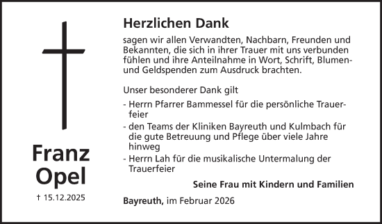 Anzeige von Franz Opel von Nordbayerischer Kurier
