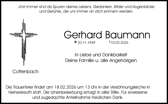 Anzeige von Gerhard Baumann von Nordbayerischer Kurier
