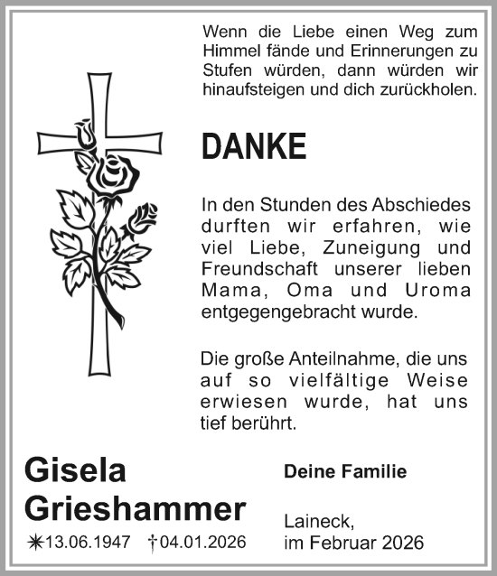 Anzeige von Gisela Grieshammer von Nordbayerischer Kurier