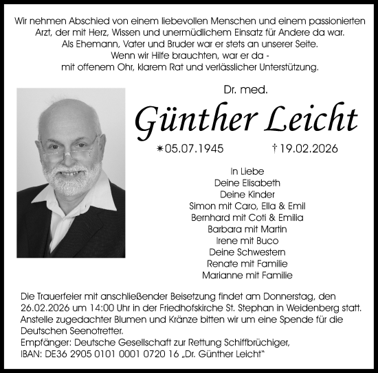 Anzeige von Günther Leicht von Nordbayerischer Kurier