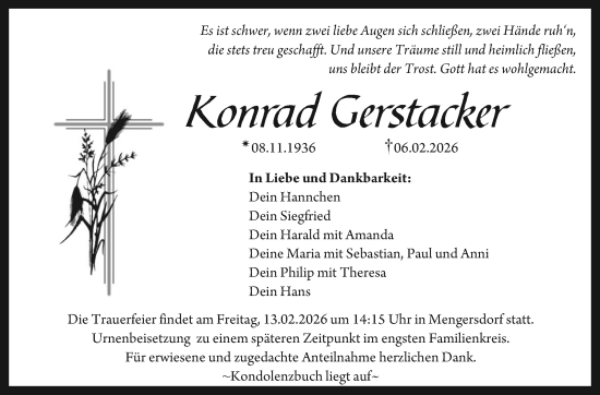 Anzeige von Konrad Gerstacker von Nordbayerischer Kurier