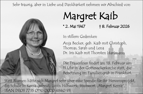 Anzeige von Margret Kaib von Nordbayerischer Kurier