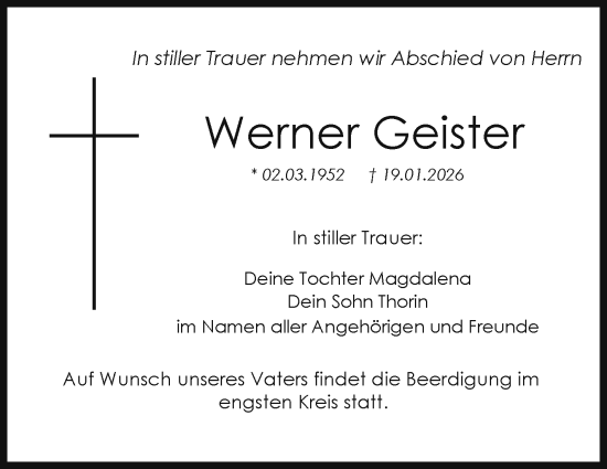 Anzeige von Werner Geister von Nordbayerischer Kurier